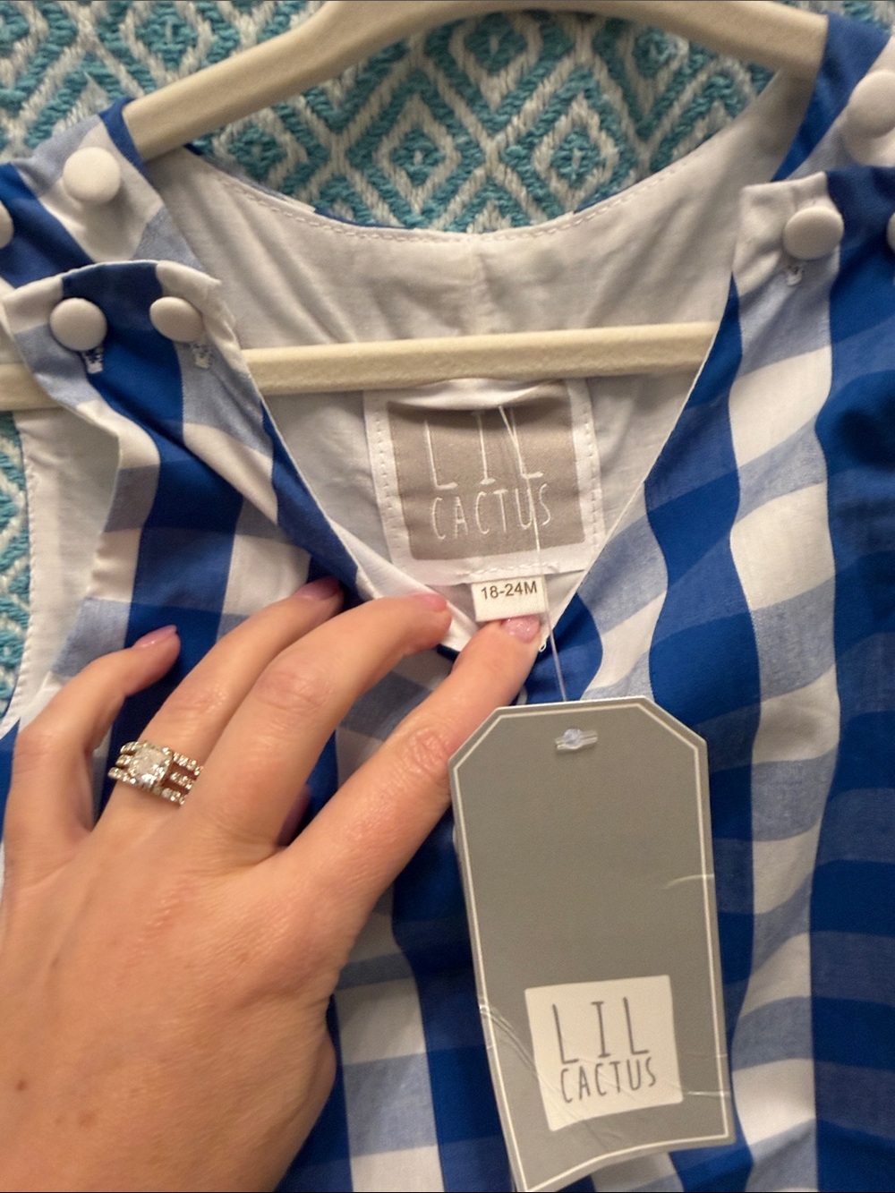 Lil Cactus Blue and White Gingham Kids Overalls - Picture 3 of 5